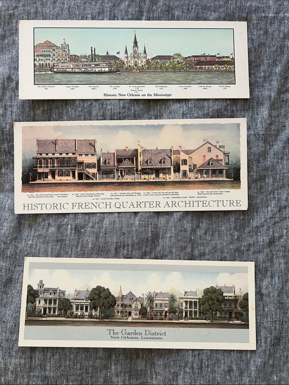 VINTAGE 🎠 Historic New Orleans Art Prints - Set of 3 - Blue & Cream